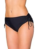 Aquarti Damen Bikinihose mit Raffung und Schnüren, Farbe: Schwarz, Größe: 38
