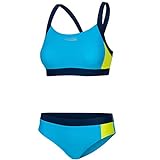 Aqua Speed Damen Sport Bikini Set | Zweiteiler | Two Piece Swimsuit Fitness | sportliche Bademode | Bustier Schwimmbikini | Surfen | Pool | Wassersport | Hellblau-Gelb, Gr. 38 | Naomi