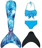 DNFUN Meerjungfrauenflosse Mädchen mit Monoflosse und Mermaid Tail Badeanzug für Erwachsene und Kinder