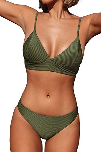 CUPSHE Entspannungsaktivitäten Solid Bikini Anzug, Armee Grün, M