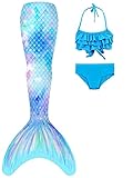 DNFUN Mädchen-Meerjungfrauenschwänze-mit Bikini-zum Schwimmen,ohne Monoflosse 3 Stück – Meerjungfrauen-Schwimmkostüme für Kinder,ohne Monoflosse-2 cmr4,130