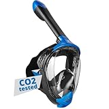 Khroom® geprüfte CO2 sichere Schnorchelmaske Vollmaske Modell 2021 Seaview BC | bekannt aus YouTube | Tauchmaske für Erwachsene und Kinder | Vollgesichtsmaske zum Schnorcheln Matt-Blau S/M