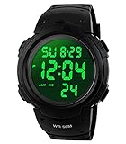 RSVOM Herren Digital Quarz Uhren mit Schwarz Silikon Armband 50M Wasserdicht Big Face Sport Armbanduhr mit Wecker Stoppuhr mit LED-Hintergrundbeleuchtung Digitaluhren für Männer