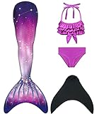 DNFUN Meerjungfrauenflosse Mädchen mit Monoflosse und Mermaid Tail Badeanzug für Erwachsene und Kinder