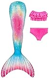DNFUN Mädchen-Meerjungfrauenschwänze mit Bikini ohne Monoflosse 3 Stück – Meerjungfrauen-Schwimmkostüme für Kinder,ohne Monoflosse cj26,130