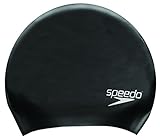 Speedo Langhaar-Schwimmkappe, bequeme Passform, hydrodynamisches Design, wasserdichte Mütze, schwarz, Männer oder Frauen Erwachsene Unisex Größe