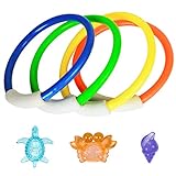 VIKSAUN Unterwasser Tauchbecken Spielzeug, 4 pcs Tauchringe mit 3 pcs Juwelen, Unterwasser-Pooltraining Tauchspielzeug für Kinder (7 pcs)