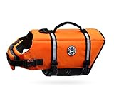 VIVAGLORY Schwimmweste für Hunde Ripstop & Reflektierende, Größenverstellbar mit Starkem Auftrieb und Rettungsgriff zum Schwimmen, Bootfahren und Kanufahren, Neon-Orange, Größe M