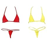HNJZX Micro Mini Damen Bikini Set BH Bra String-Tanga Set Mini Bikini Sexy Badeanzug Bademode ((2pcs) Yellow + red)
