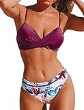 CUPSHE Damen Bikini Set Push Up Crossover Bikinioberteil Strandmode Zweiteiliger Badeanzug Violett M
