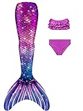 DNFUN Mädchen-Meerjungfrauenschwänze-mit Bikini-zum Schwimmen,ohne Monoflosse 3 Stück – Meerjungfrauen-Schwimmkostüme für Kinder,ohne Monoflosse-2 cmr8,120