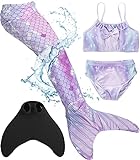 Corimori – Meerjungfrau-Schwimm-Flosse mit Bikini für Kinder, Meerjungfrau Aqua, Meerjungfrauen-Anzug zum Schwimmen, Lila-Kombi Körpergröße bis 160cm