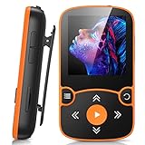 AGPTEK MP3 Player Bluetooth 5.0 Sport 32GB mit 1,5 Zoll TFT Farbbildschirm, Mini Musik Player mit Clip, Unterstützt bis 128GB SD Karte, mit unabhängiger Lautstärketaste, Orange