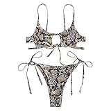 ZAFUL Damen Zweiteilige Gepolsterte Bikini Sets,Tier-Print-Riemen Krawatte String Dreieck Badeanzug Sommer (Schlangenmuster-M)
