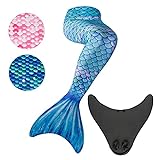 Idena 40603 - Meerjungfrauen-Schwanz mit Monoflosse, Größe XS/S, in Blau, Meerjungfrauen-Flosse für Kinder ab 6 Jahren, zum Schwimmen und für aufregende Tauchabenteuer im Wasser