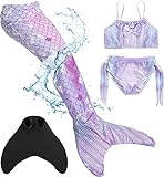 Corimori – Meerjungfrau-Schwimm-Flosse mit Bikini für Kinder, Meerjungfrau Aqua, Meerjungfrauen-Flosse zum Schwimmen, mehrteiliges Set für Mädchen, Lila-Kombi Körpergröße bis 130cm