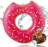 Aufblasbar angebissener Donut pink Ø 120 cm Schwimmring Schwimmreifen - Pool & Wasser mit Getränkehalter für Kinder & Erwachsene (Pinker Donut)